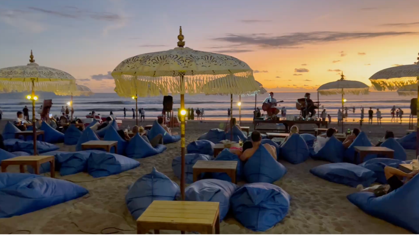 Bali beach scene at sunset