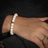 White Onyx 10mm Beaded Bracelet with Silver Accent