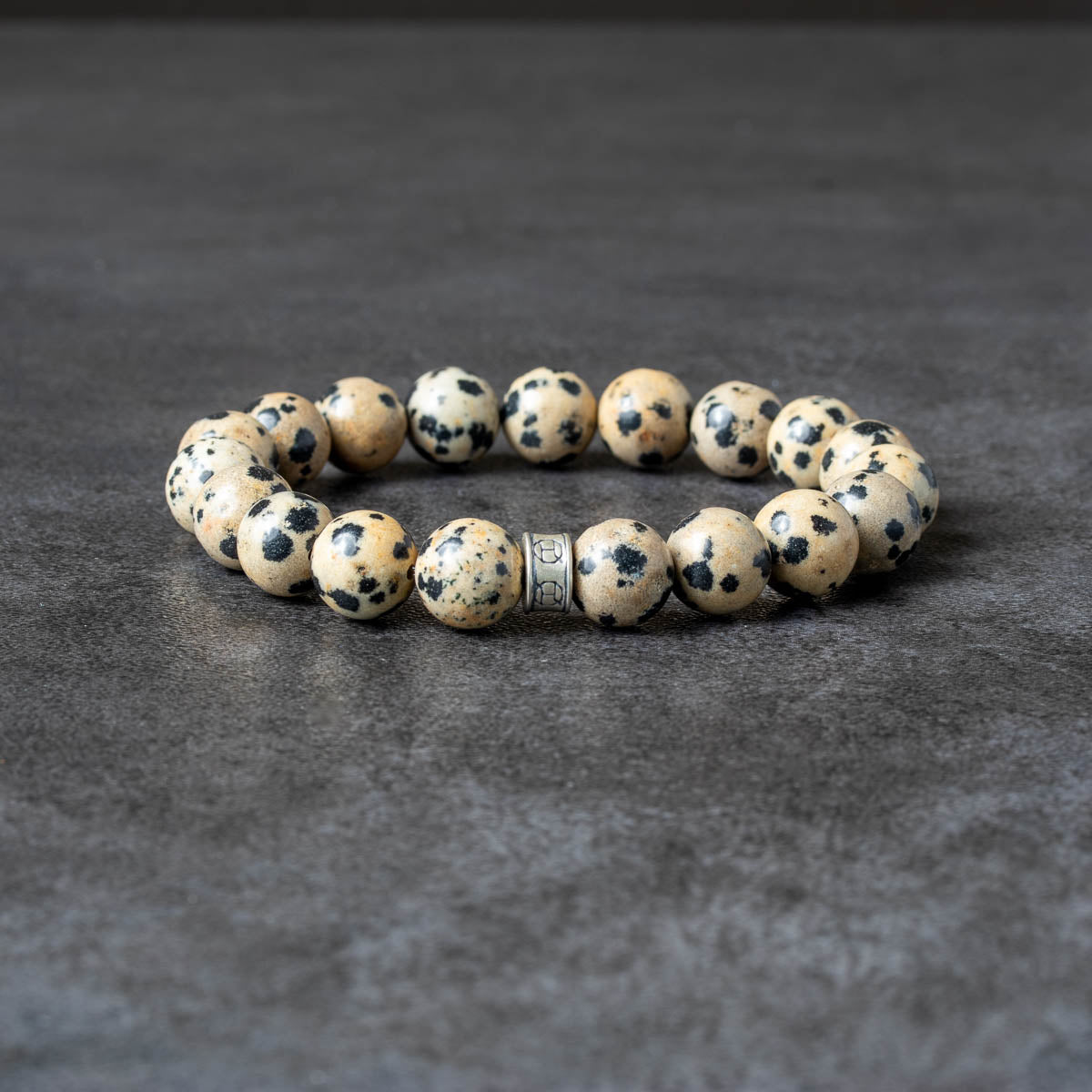 Dalmatian Jasper beaded bracelet with silver accent