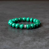 Malachite 10mm Beaded Bracelet with Silver Accent