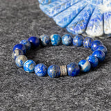 Lapis Lazuli 10mm Beaded Bracelet with Silver Accent