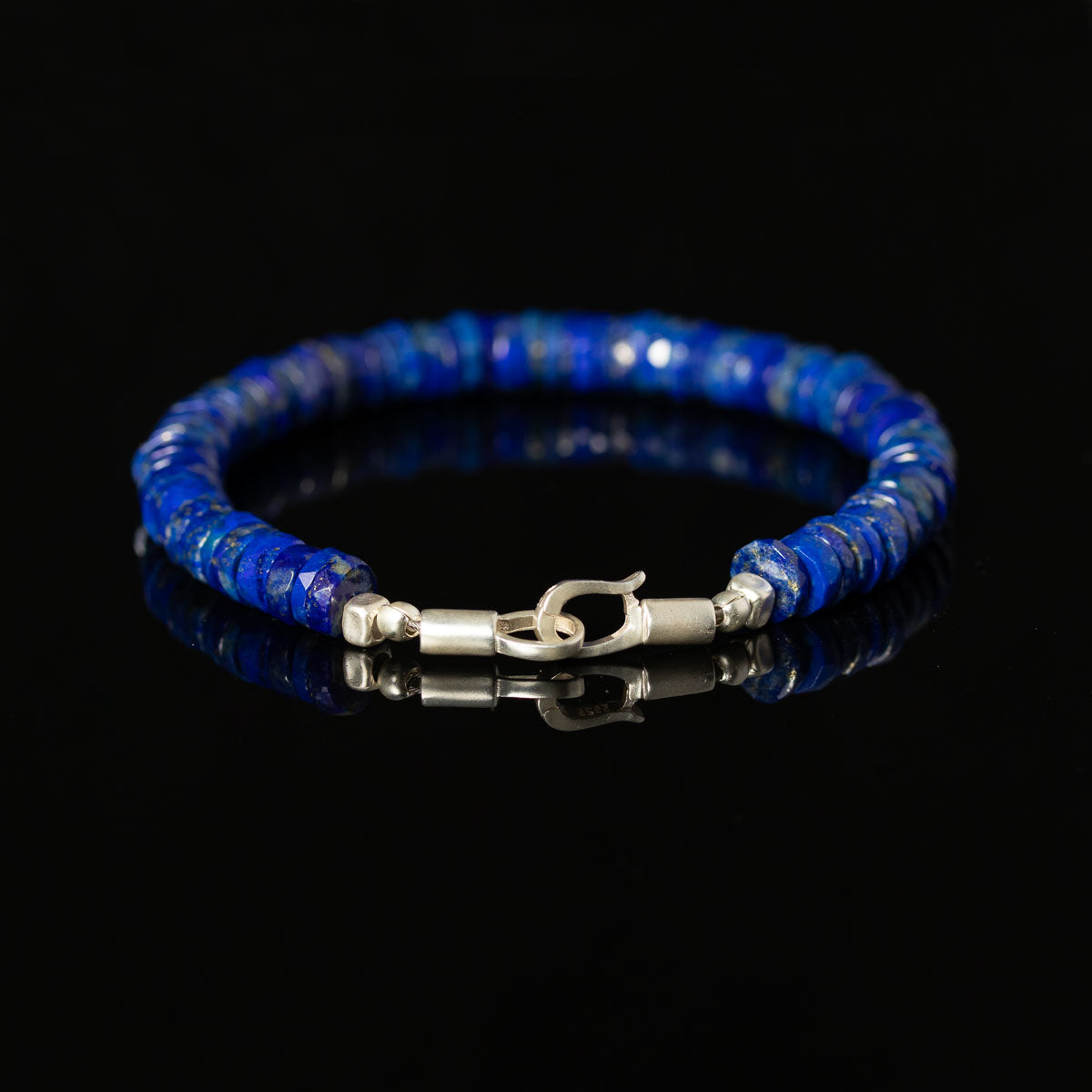 Blue Stone Beaded Bracelet with silver clasp