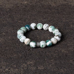 Moss Agate 10mm Beaded Bracelet with Silver Accent.