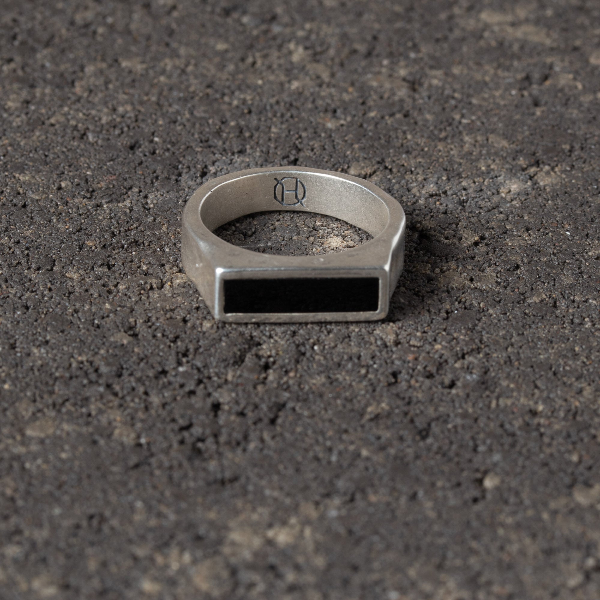 Midnight - Narrow Sterling Silver Signet Ring with Black Onyx.