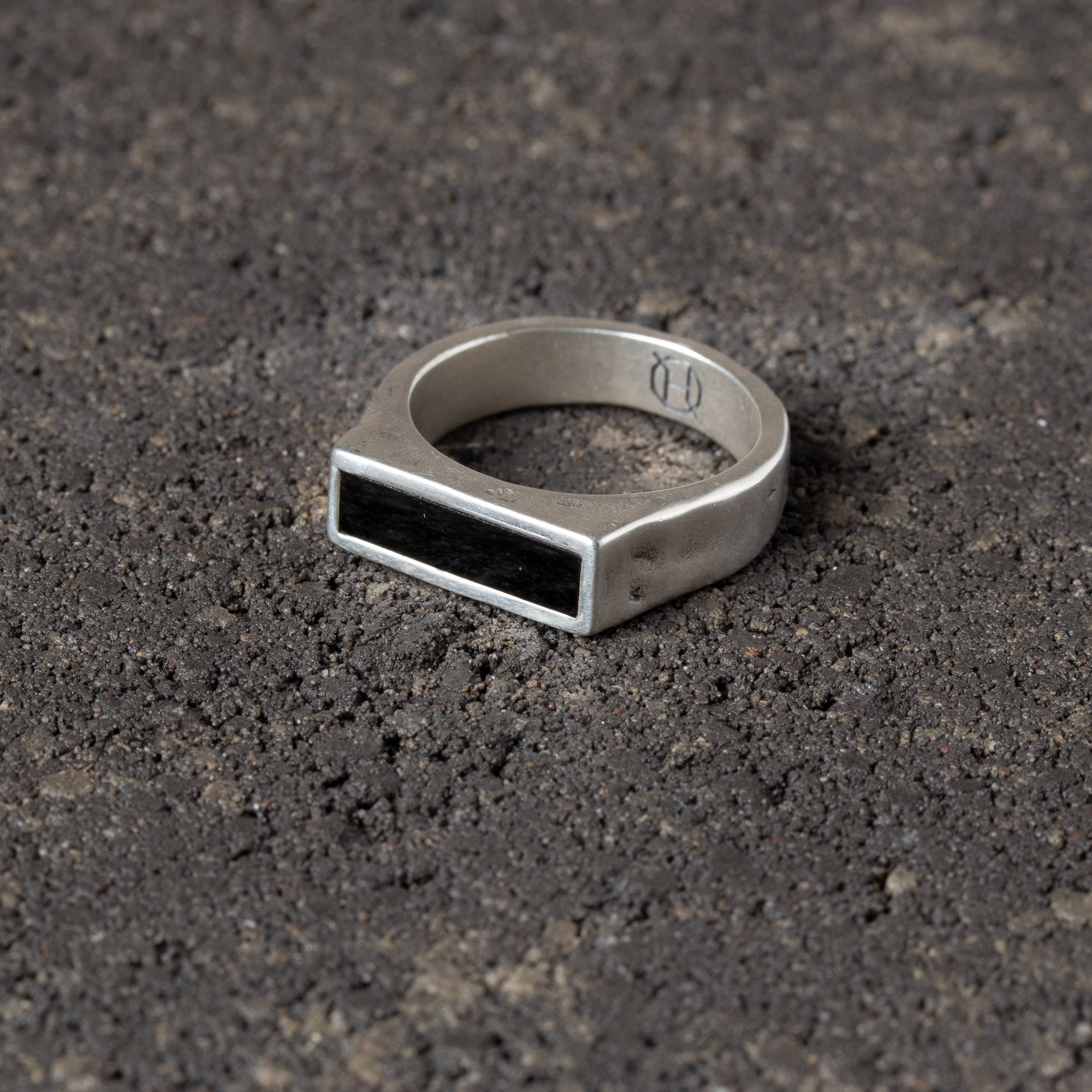 Midnight - Narrow Sterling Silver Signet Ring with Black Onyx.