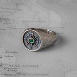 Sterling Silver Compass Signet Ring with Emerald – True North