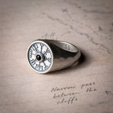 Sterling Silver Engraved Vegvisir Signet Ring with Onyx Center Stone