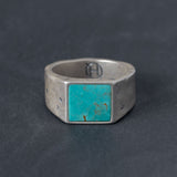Large silver signet ring with turquoise inlay