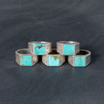 Five silver signet rings with turquoise inlay