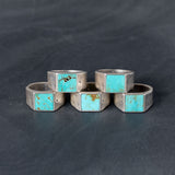 Five silver signet rings with turquoise inlay