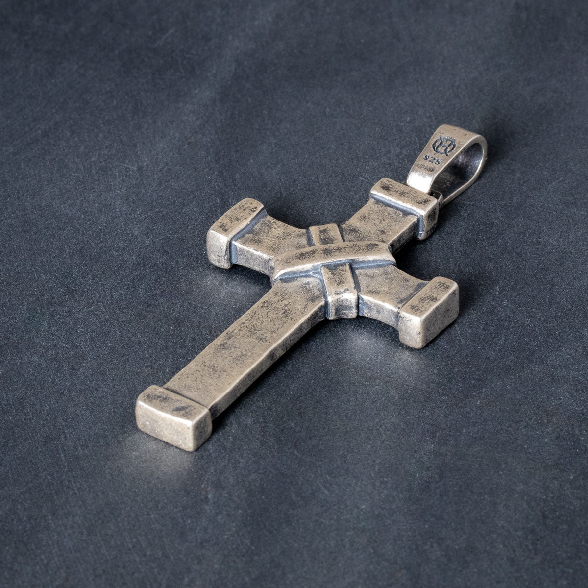 Large textured sterling silver cross pendant