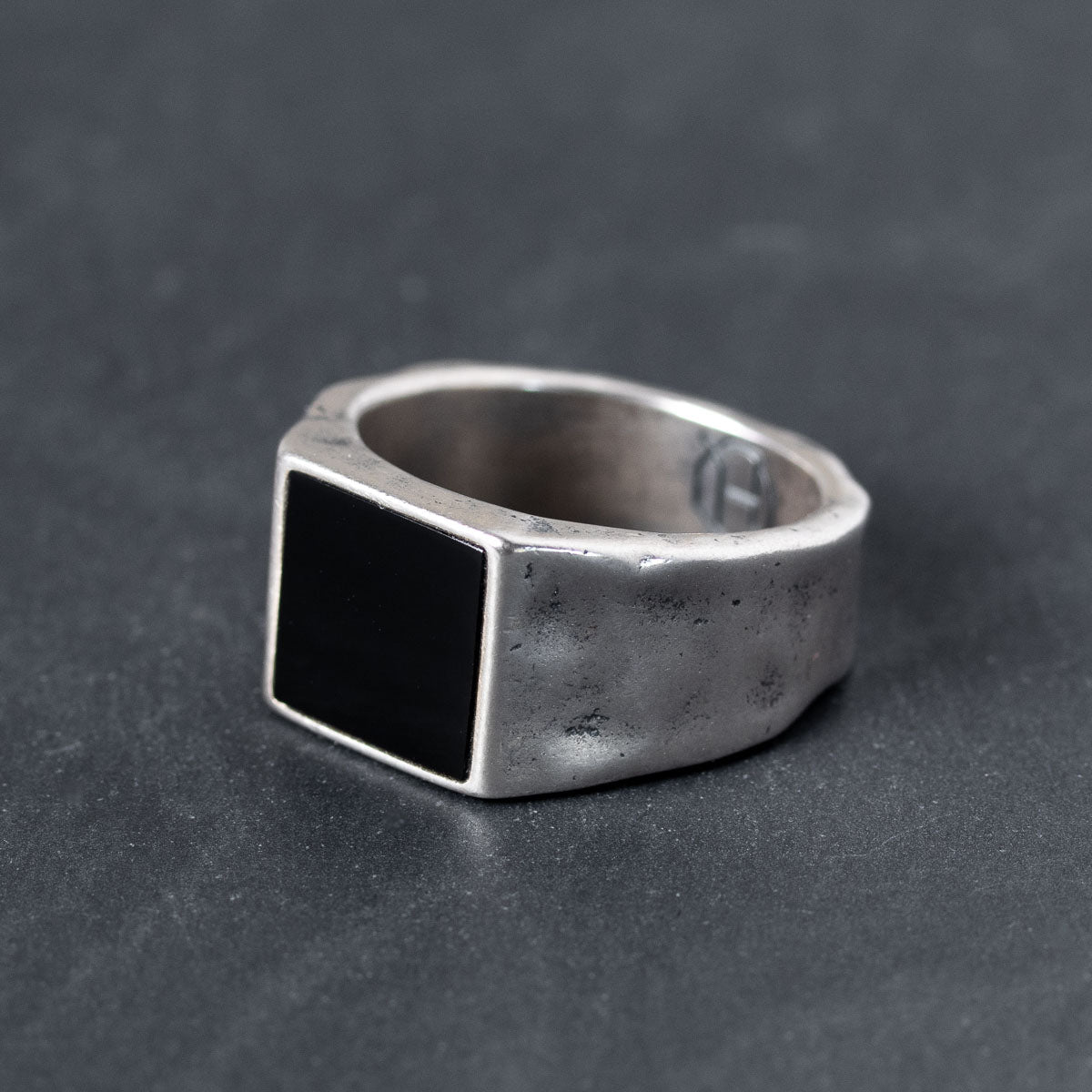 Large silver signet ring with black onyx inlay