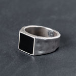 Large silver signet ring with black onyx inlay