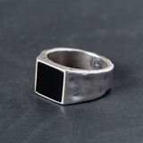 Large silver signet ring with black onyx inlay