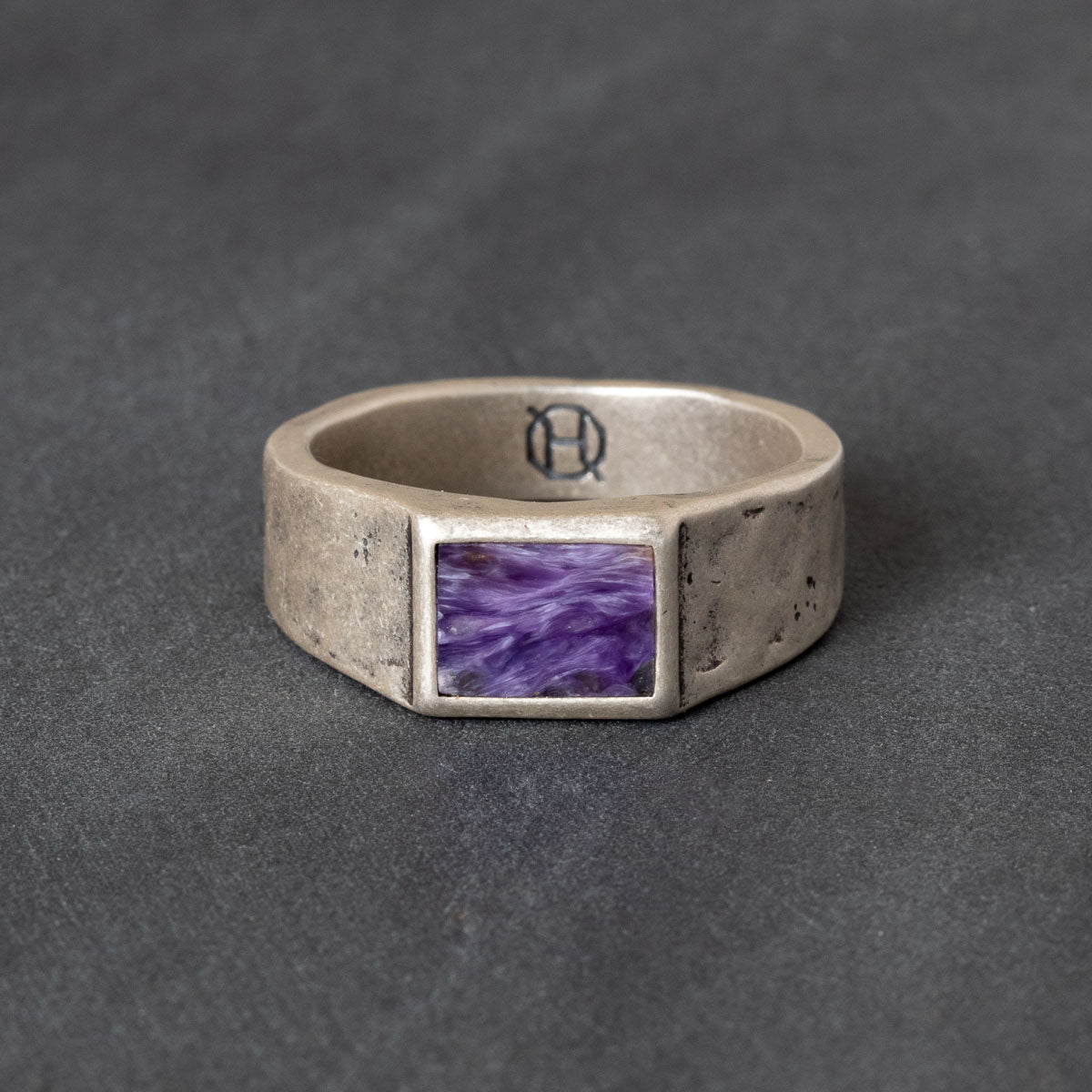 Sterling silver signet ring with Charolite violet stone inlay