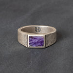 Sterling silver signet ring with Charolite violet stone inlay