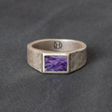 Sterling silver signet ring with Charolite violet stone inlay