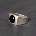 Quinn Henry silver ring with black onyx cabochon center stone 