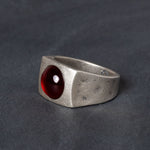 Quinn Henry silver signet ring with red garnet stone