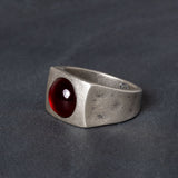 Quinn Henry silver signet ring with red garnet stone