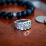 Helios – Sterling Silver Sun Signet Ring with Turquoise